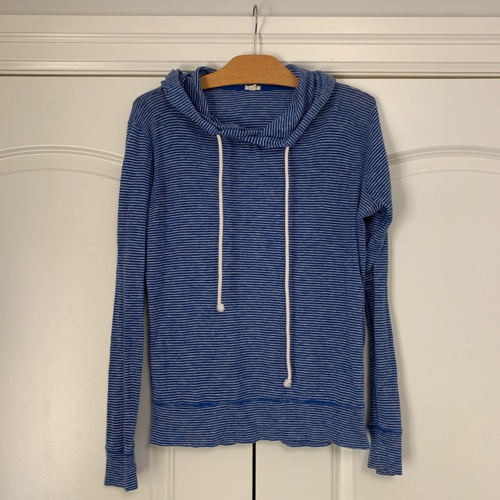 ❤️ J Crew Hoodie Pullover Blue Gray Stripe XS
